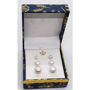 3 Pair Freshwater Button Pearl Earrings NIB Cote De Argent Sterling Silver